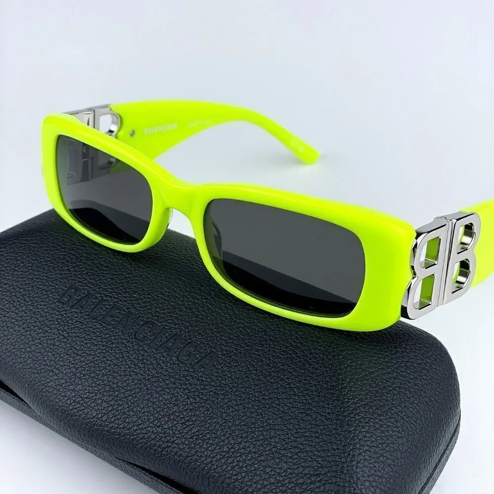 NEW Balenciaga  BB0096S 008 Yellow Silver Logo Grey Square Unisex Sunglasses